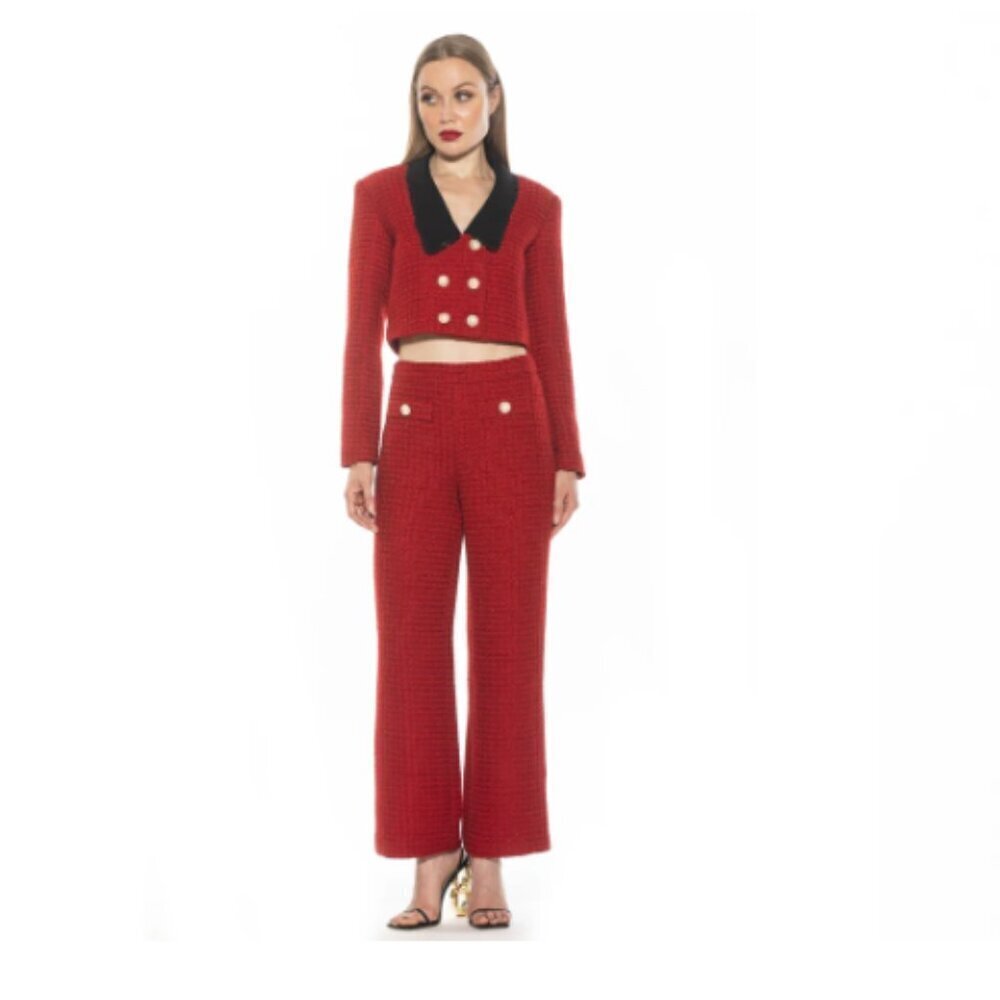 Alexia Admor Jaded Cardinal Red Holiday Tweed Wide Leg High Waits Pants Size 6